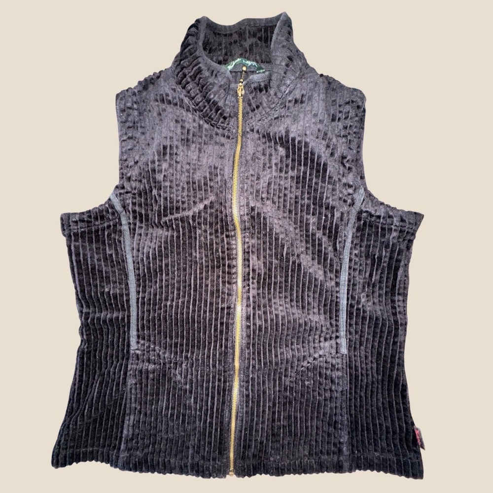 Woolrich Kinsdale Vest Womens L Petite Black Corduroy Full Zip Mock Neck 4201